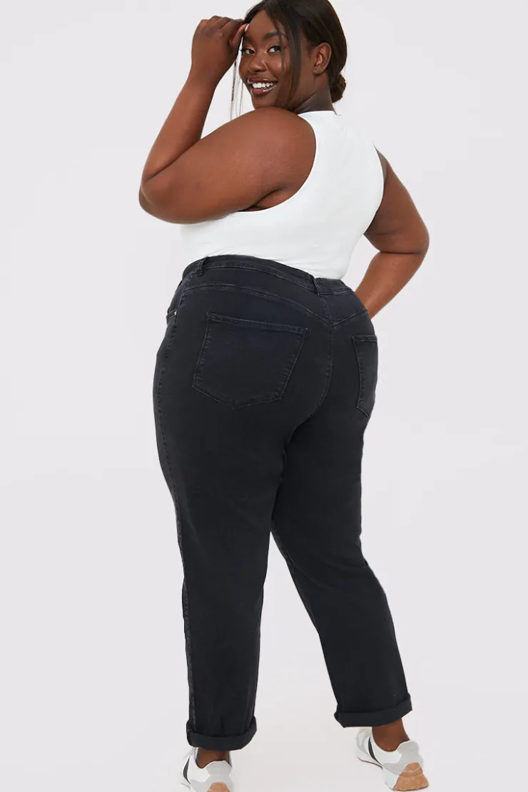 New In The Style Stretch Mom Jeans Black