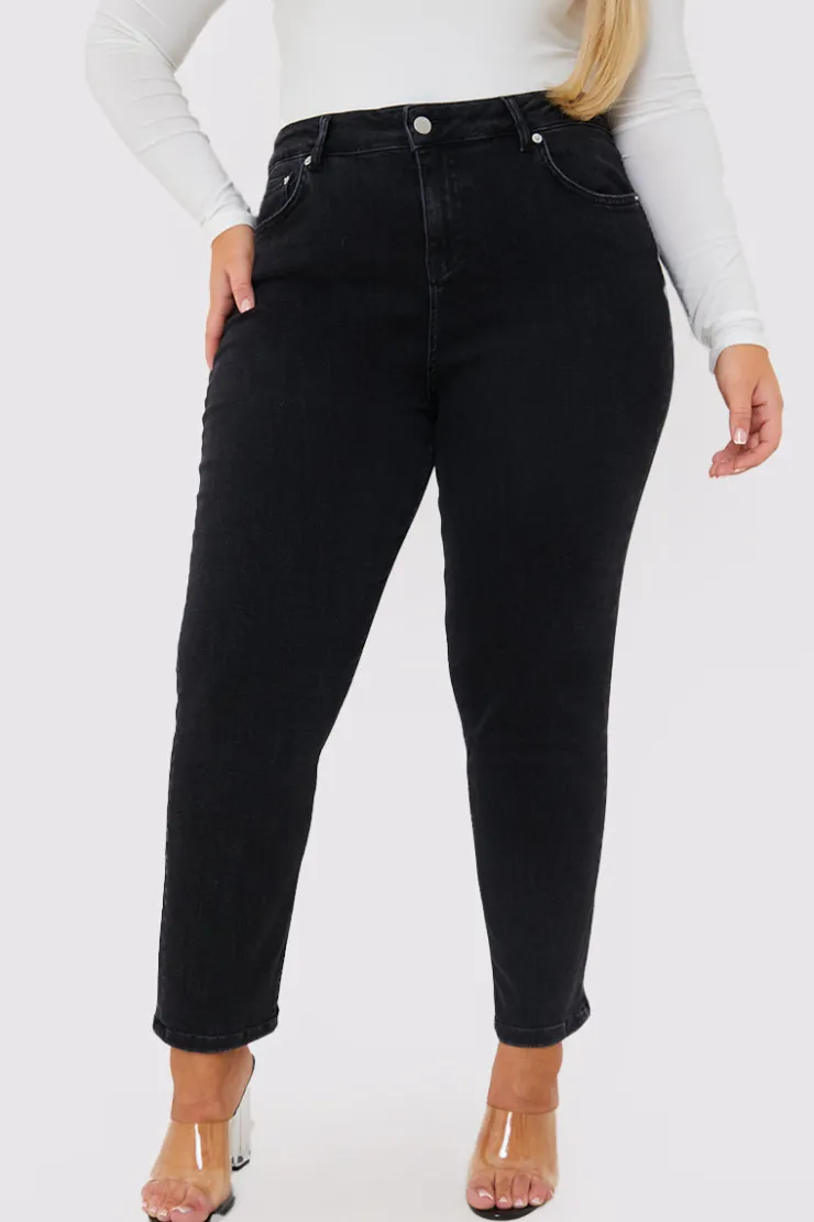 Online In The Style Stretch Straight Jeans Black