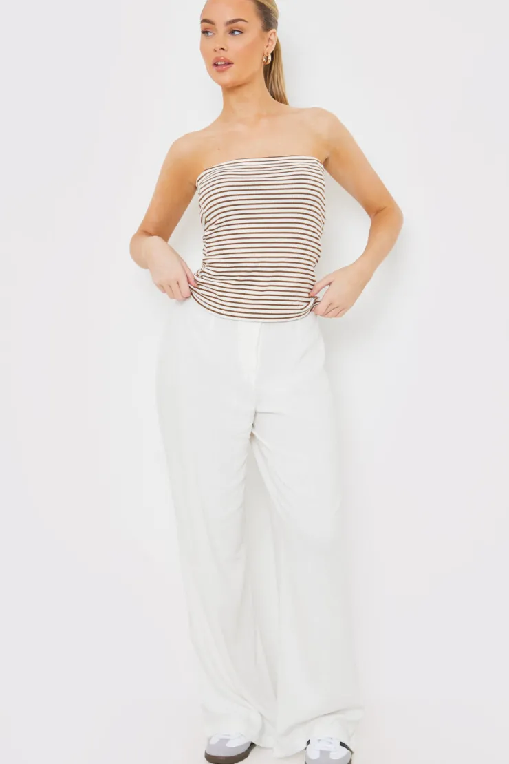 Hot In the Style Stripe Bandeau Top Brown
