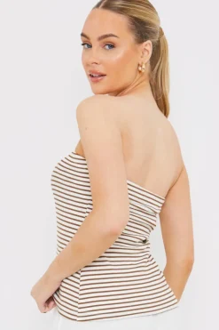 Hot In the Style Stripe Bandeau Top Brown