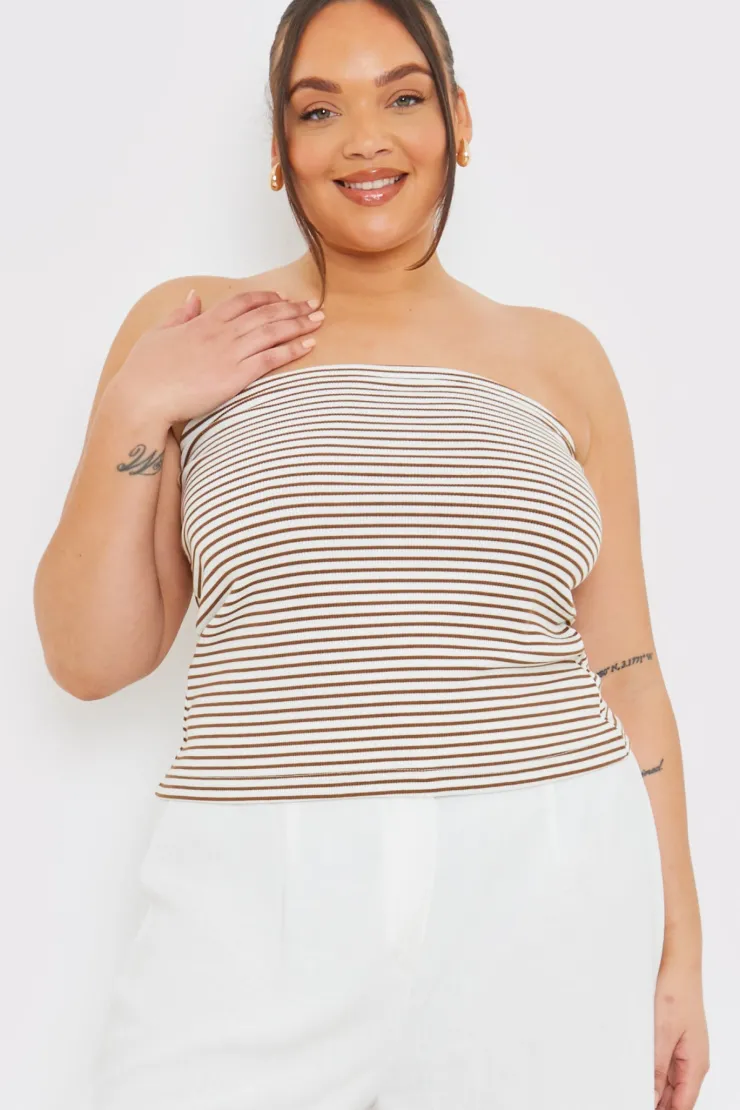 Hot In the Style Stripe Bandeau Top Brown