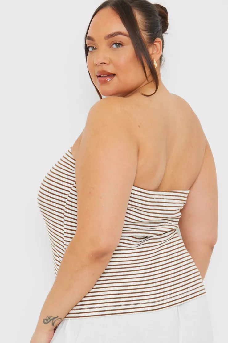Hot In the Style Stripe Bandeau Top Brown