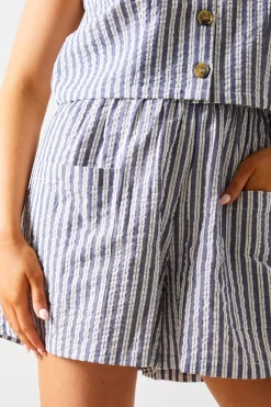 Hot In The Style Stripe Elasticated Waist Shorts Blue