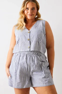 Hot In The Style Stripe Elasticated Waist Shorts Blue