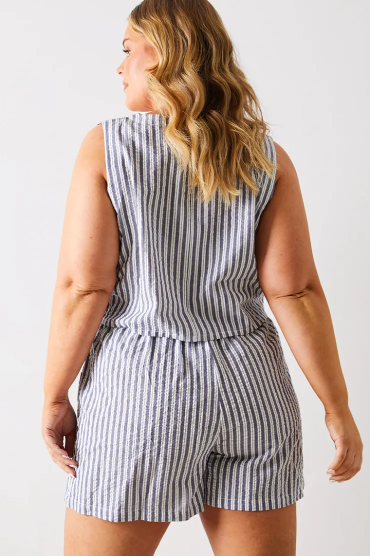 Hot In The Style Stripe Elasticated Waist Shorts Blue