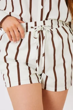 Discount In the Style Stripe Linen Look Drawstring Co-Ord Shorts Brown