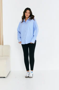 New In The Style Stripe Oversized Poplin Shirt Blue