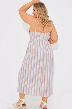 Sale In the Style Striped Linen Look Midaxi Dress Blue