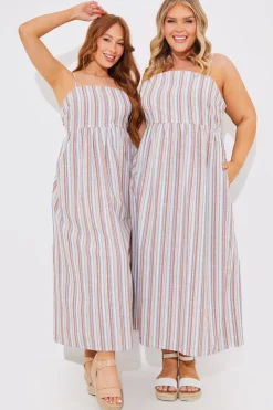 Sale In the Style Striped Linen Look Midaxi Dress Blue