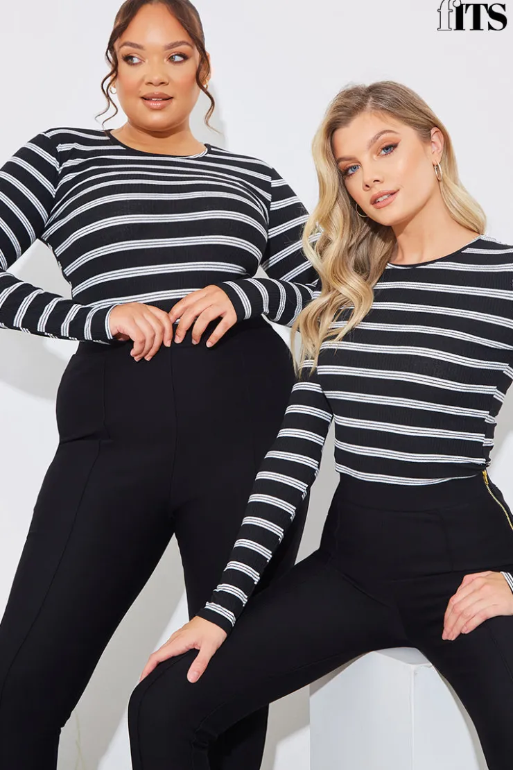 Online In the Style Striped Ribbed Long Sleeve Top