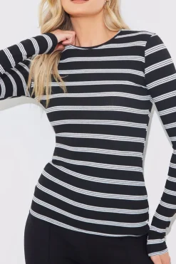 Online In the Style Striped Ribbed Long Sleeve Top