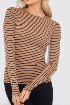 Online In the Style Striped Ribbed Long Sleeve Top