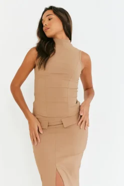 Clearance In The Style Structured High Neck Co-Ord Top Camel