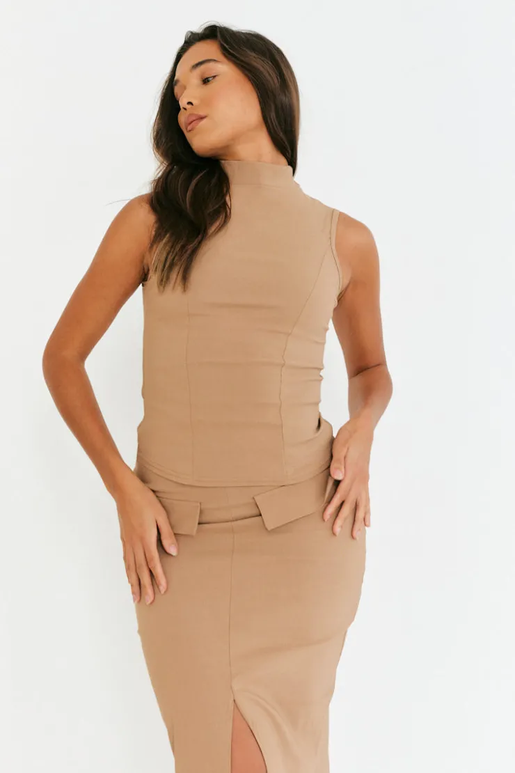 Clearance In The Style Structured High Neck Co-Ord Top Camel