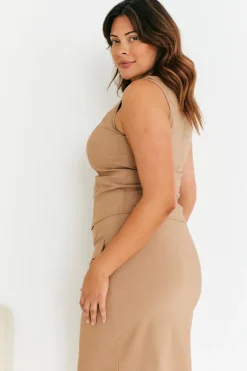 Clearance In The Style Structured High Neck Co-Ord Top Camel