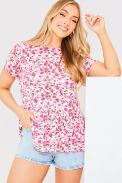 In the Style Sustainable Floral Peplum Top Pink
