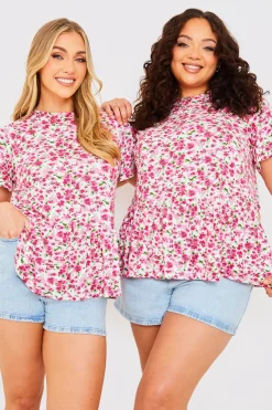 In the Style Sustainable Floral Peplum Top Pink