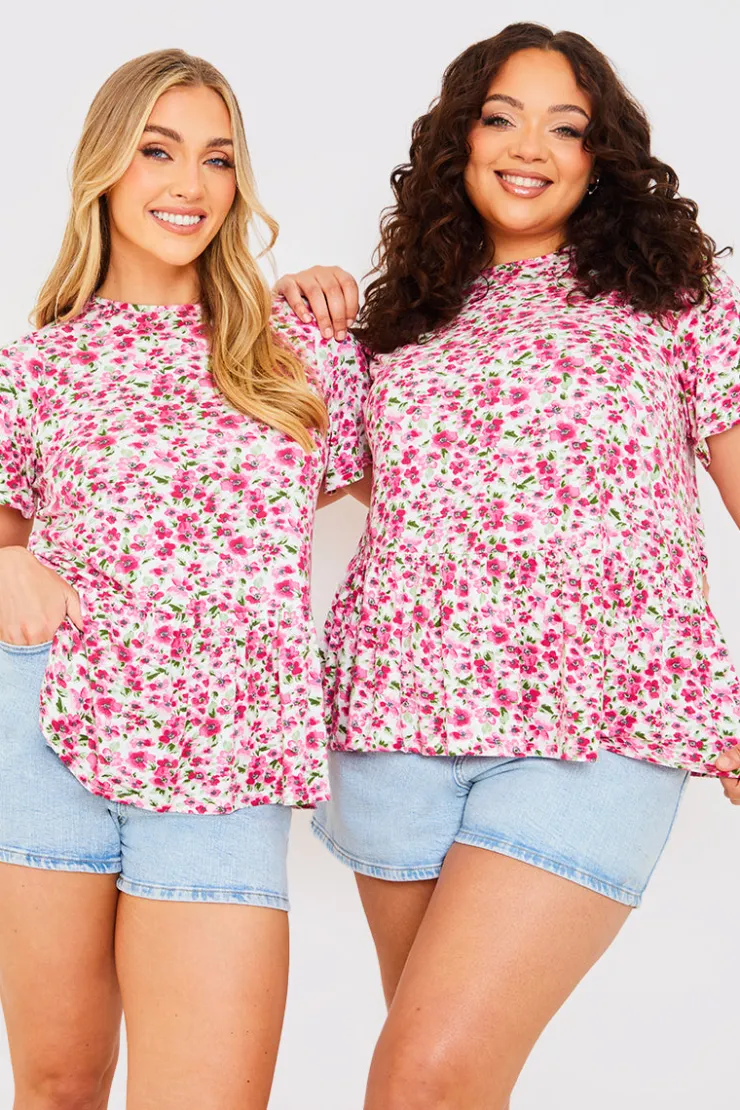 In the Style Sustainable Floral Peplum Top Pink