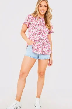 In the Style Sustainable Floral Peplum Top Pink