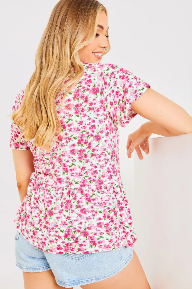 In the Style Sustainable Floral Peplum Top Pink
