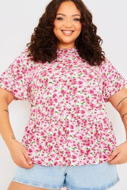 In the Style Sustainable Floral Peplum Top Pink