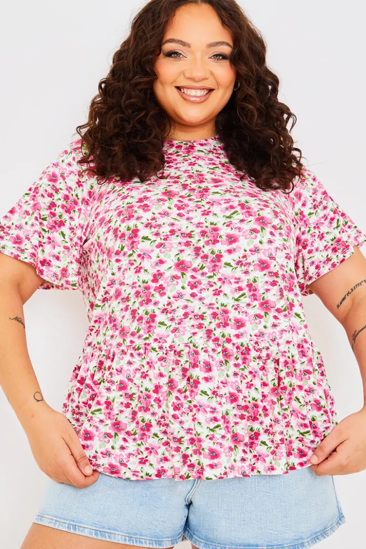 In the Style Sustainable Floral Peplum Top Pink