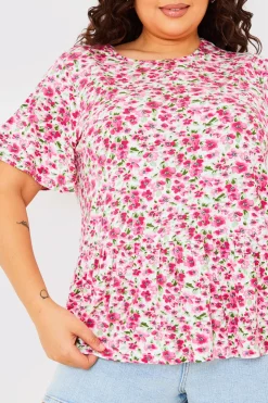 In the Style Sustainable Floral Peplum Top Pink