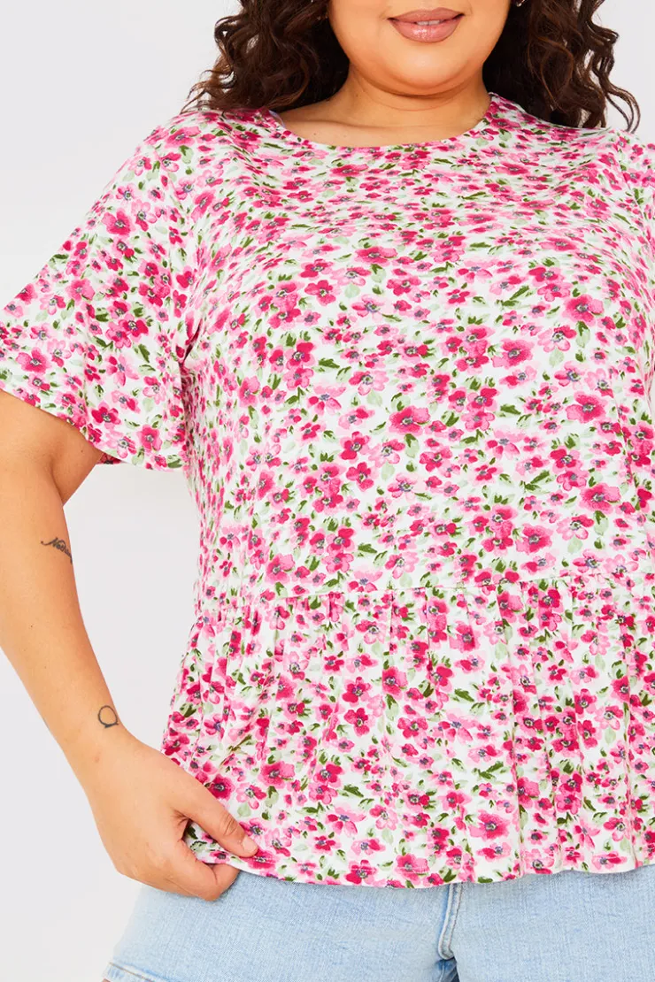 In the Style Sustainable Floral Peplum Top Pink
