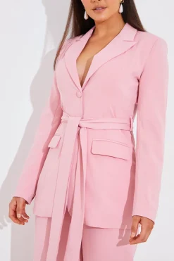 New In The Style Tailored Belted Blazer Light pink