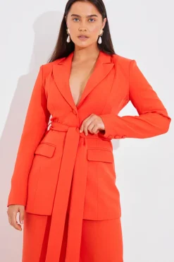 Outlet In The Style Tailored Belted Blazer Orange