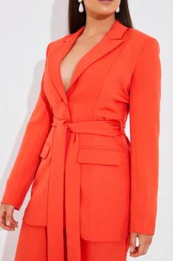 Outlet In The Style Tailored Belted Blazer Orange
