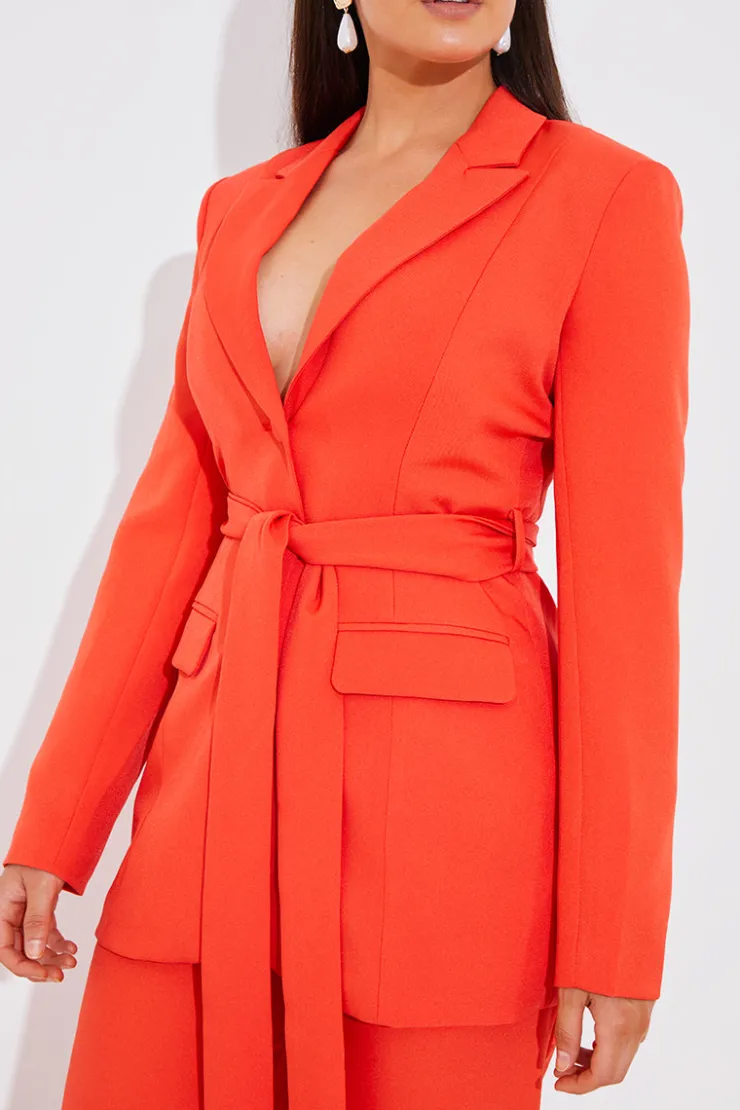 Outlet In The Style Tailored Belted Blazer Orange