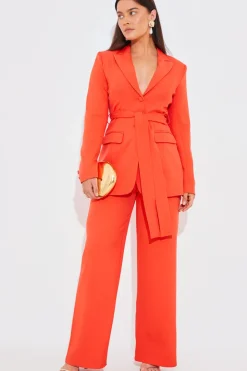 Outlet In The Style Tailored Belted Blazer Orange