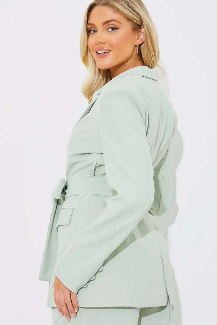 Discount In the Style Tailored Belted Co-Ord Blazer Sage