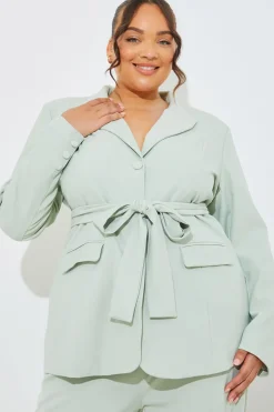 Discount In the Style Tailored Belted Co-Ord Blazer Sage