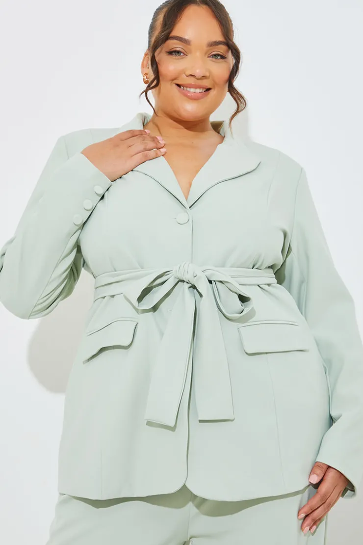 Discount In the Style Tailored Belted Co-Ord Blazer Sage
