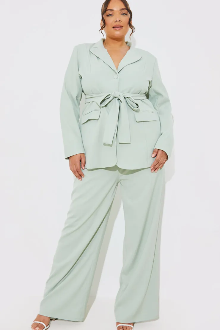 Discount In the Style Tailored Belted Co-Ord Blazer Sage
