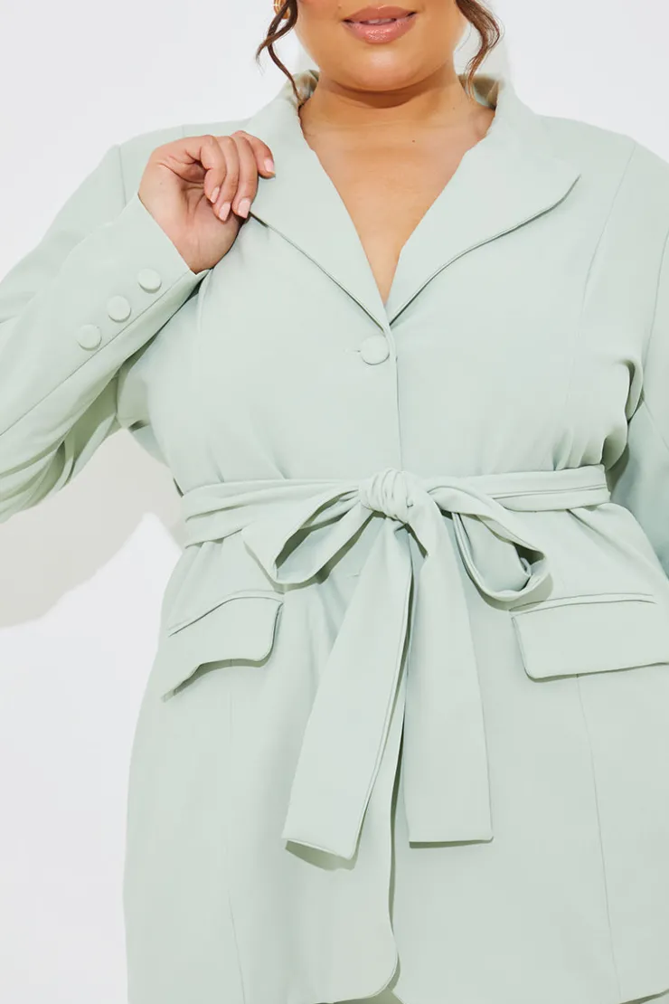 Discount In the Style Tailored Belted Co-Ord Blazer Sage