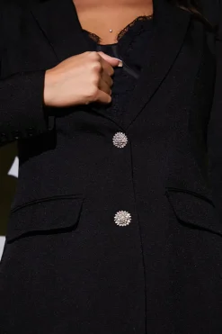 Clearance In the Style Tailored Blazer With Diamante Buttons Black
