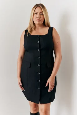New In the Style Tailored Button Through Mini Dress Black