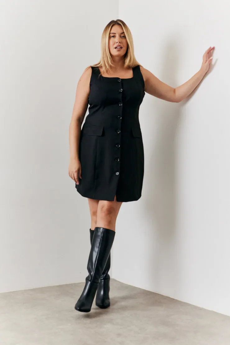 New In the Style Tailored Button Through Mini Dress Black