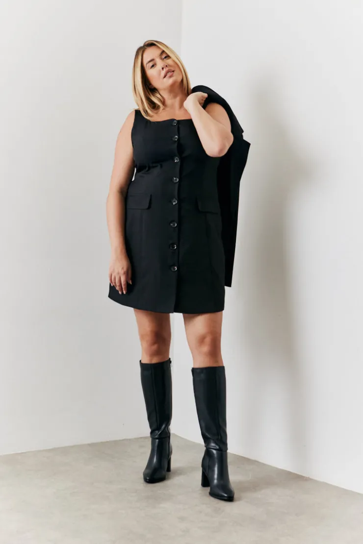 New In the Style Tailored Button Through Mini Dress Black