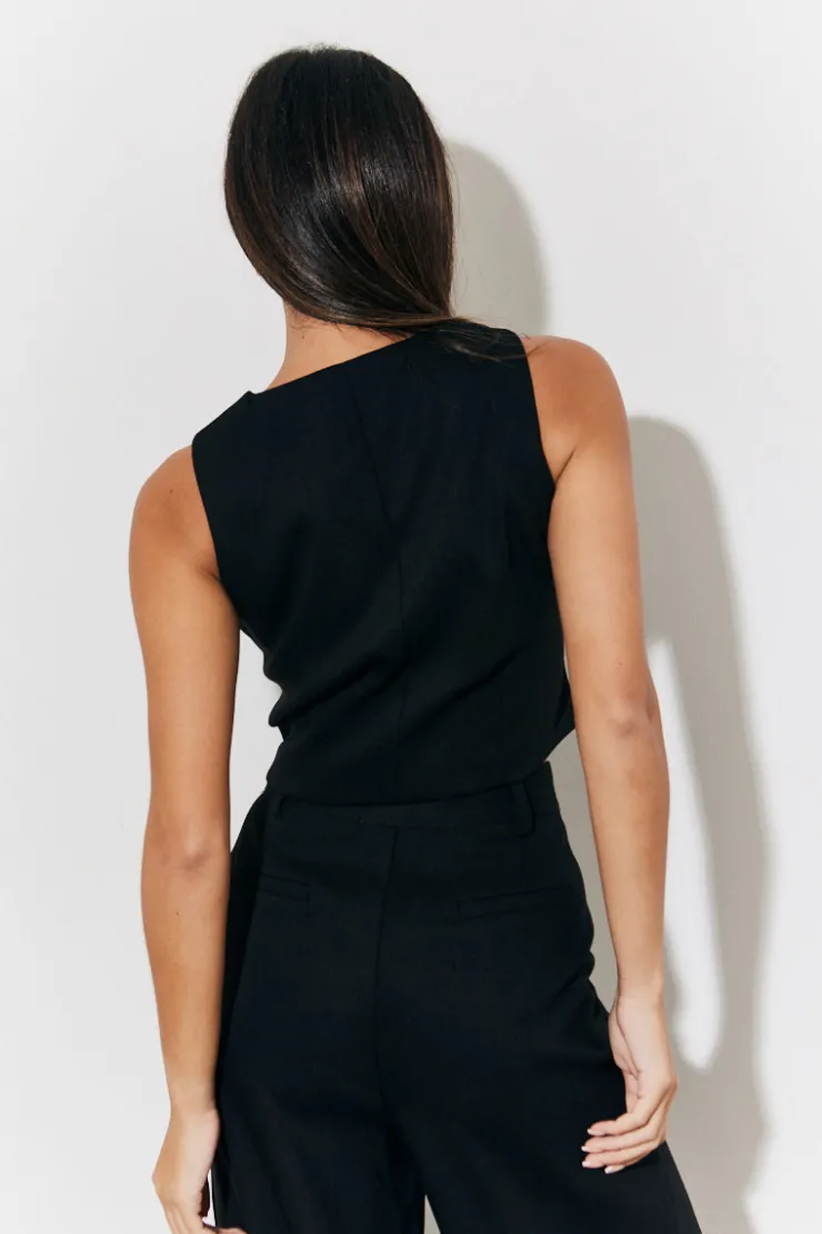 Outlet In The Style Tailored Button Through Waistcoat Black