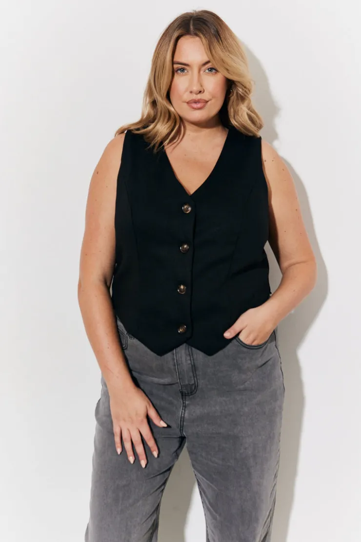 Outlet In The Style Tailored Button Through Waistcoat Black