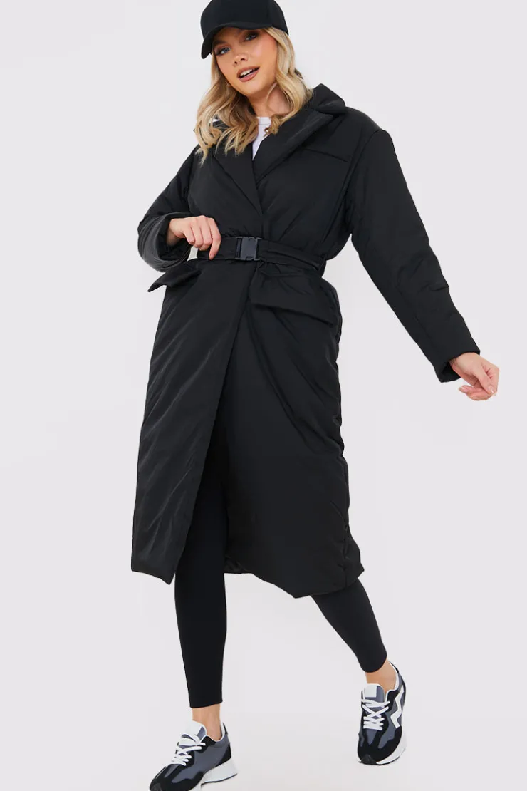 Hot In the Style Tailored Longline Puffer Black
