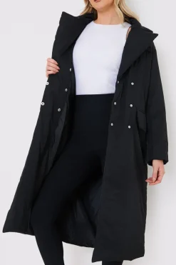 Hot In the Style Tailored Longline Puffer Black