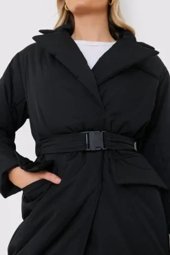 Hot In the Style Tailored Longline Puffer Black