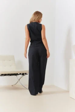 Best In the Style Tailored Pinstripe Round Neck Button Through Co-ord Waistcoat Navy