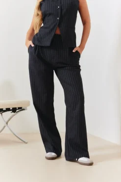 Hot In the Style Tailored Pinstripe Wide Leg Co-ord Trouser Navy