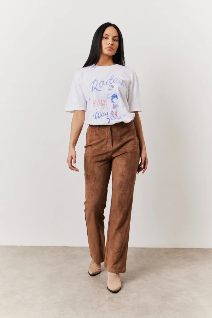 In The Style Faux Suede Straight Leg Trouser Tan